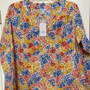 Croft & Barrow Women's Sz: PL Raglan Cotton Popover Blouse Multicolor Floral NWT